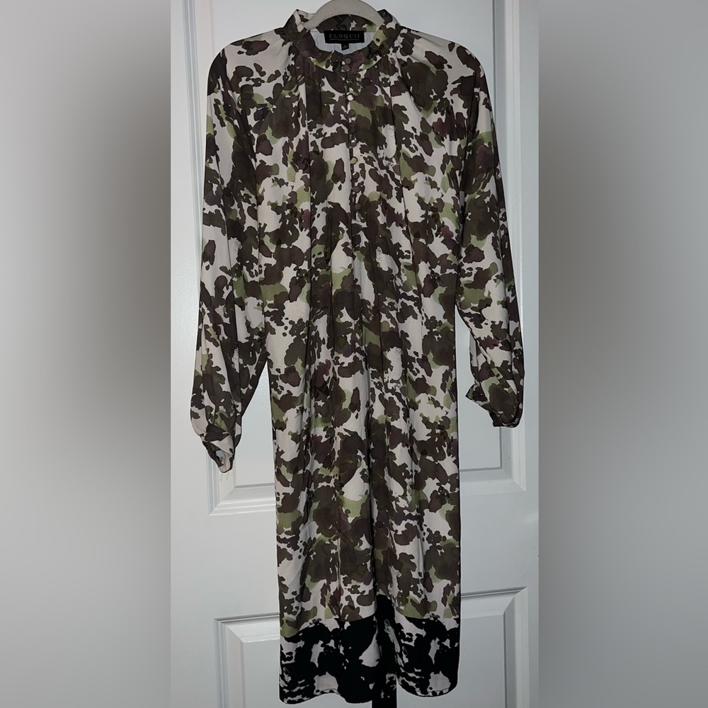 Eloquii Plus Size Green/Brown/White Dress